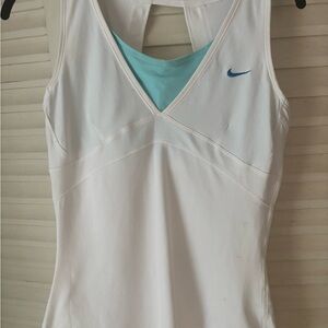 Nike White and Blue Tank Top, Size Medium with Built in Bra